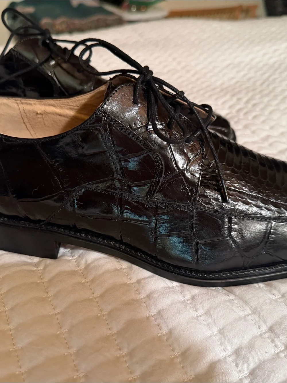 Stacy Adams Black Croc-Embossed Lace-Up Oxfords Genuine leather and snake